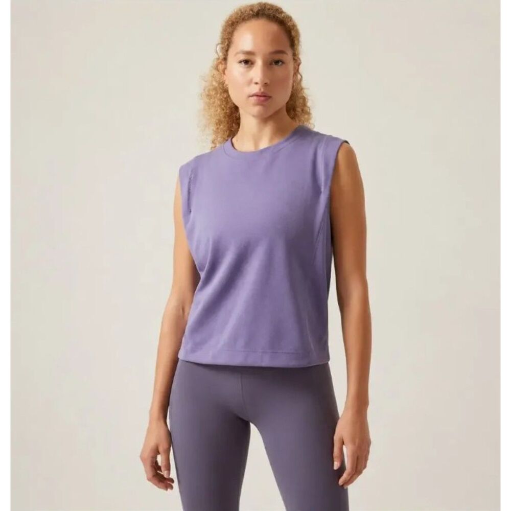 Athleta Tank Top Sweatshirt Seasoft Crewneck Sleeveless Dusk Purple | Size SP